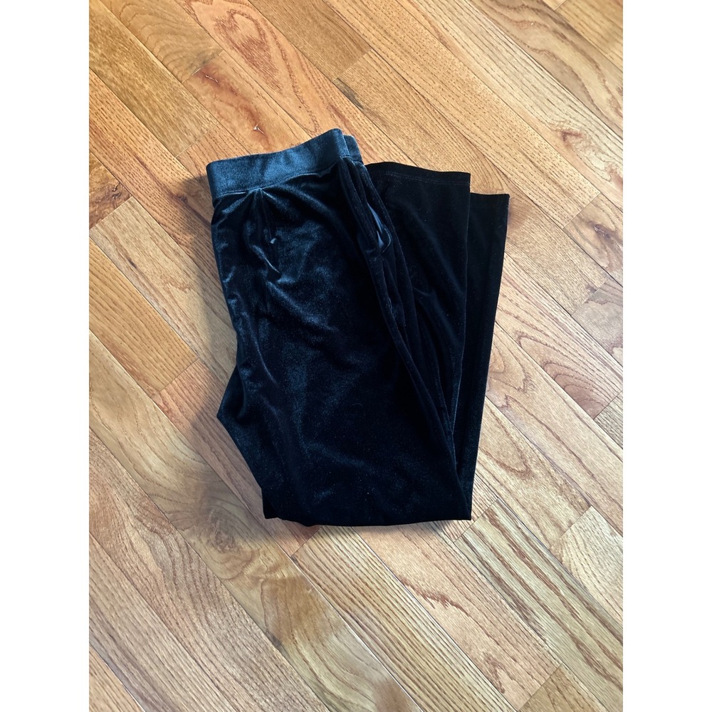 Talbots Black Velvet Wide Leg Pants Elastic Waist Soft Evening Trousers Size M